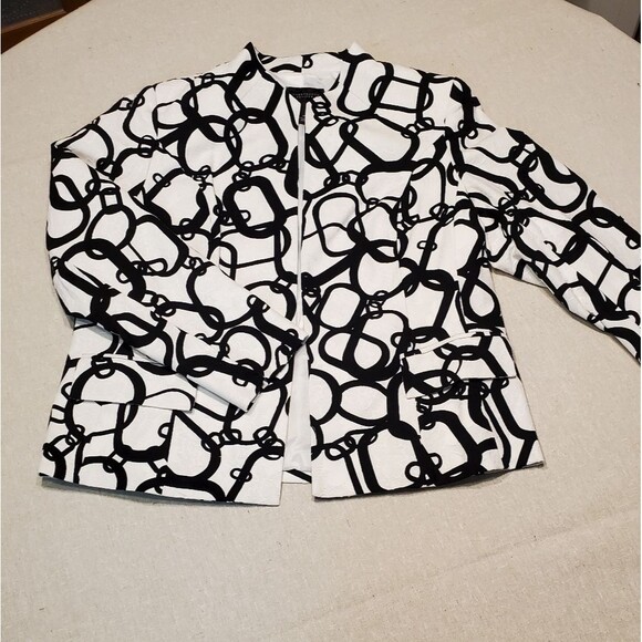Investments Petite Black and White Chain Open Front Jacket is Size 14P - Picture 1 of 12